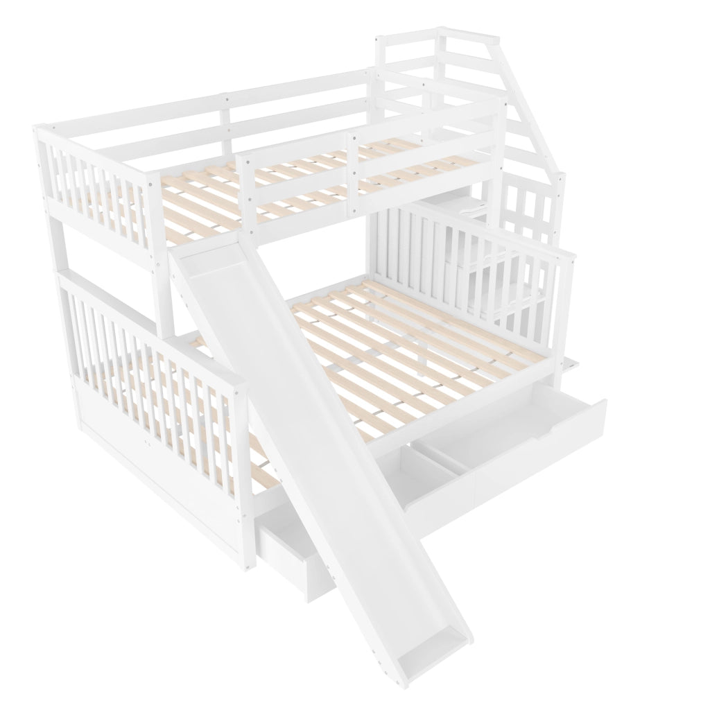 LETTO a castello con cassetti e scivolo 90x200/140x200 cm Bianco antico