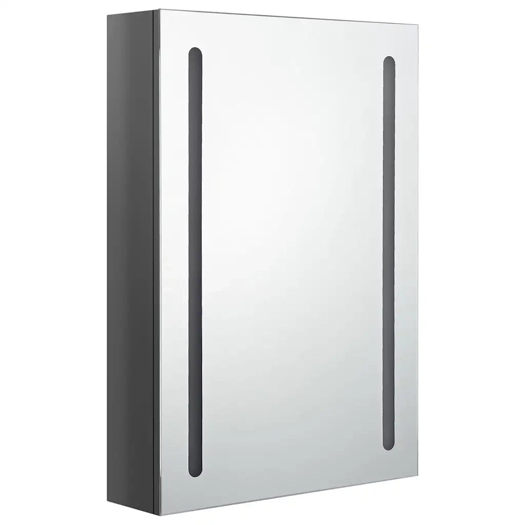 Armadietto Bagno | Armadio da bagno con Specchio e LED Grigio Lucido 50x13x70 cm