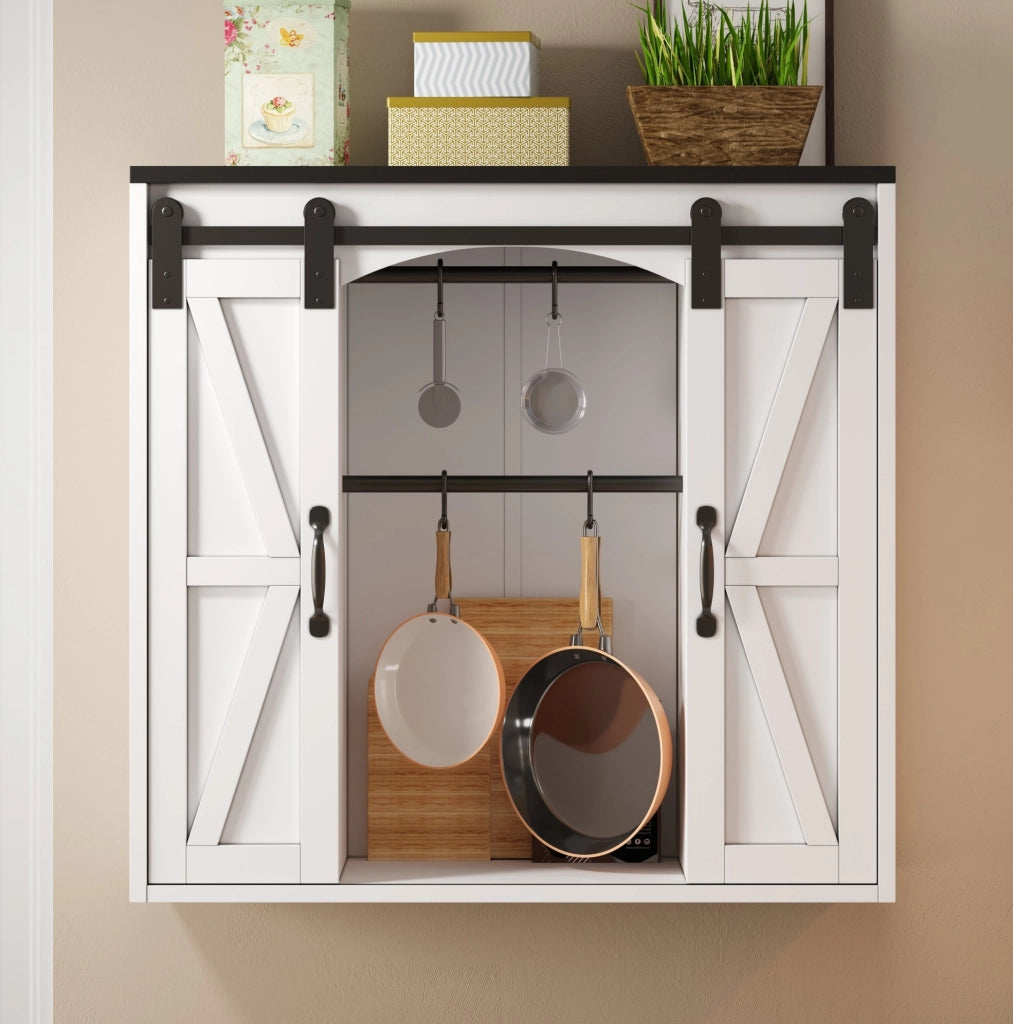 Mobile pensile da parete con 2 ante scorrevoli e ripiani regolabili; 80 x 31 x 76 cm; bianco; MDF