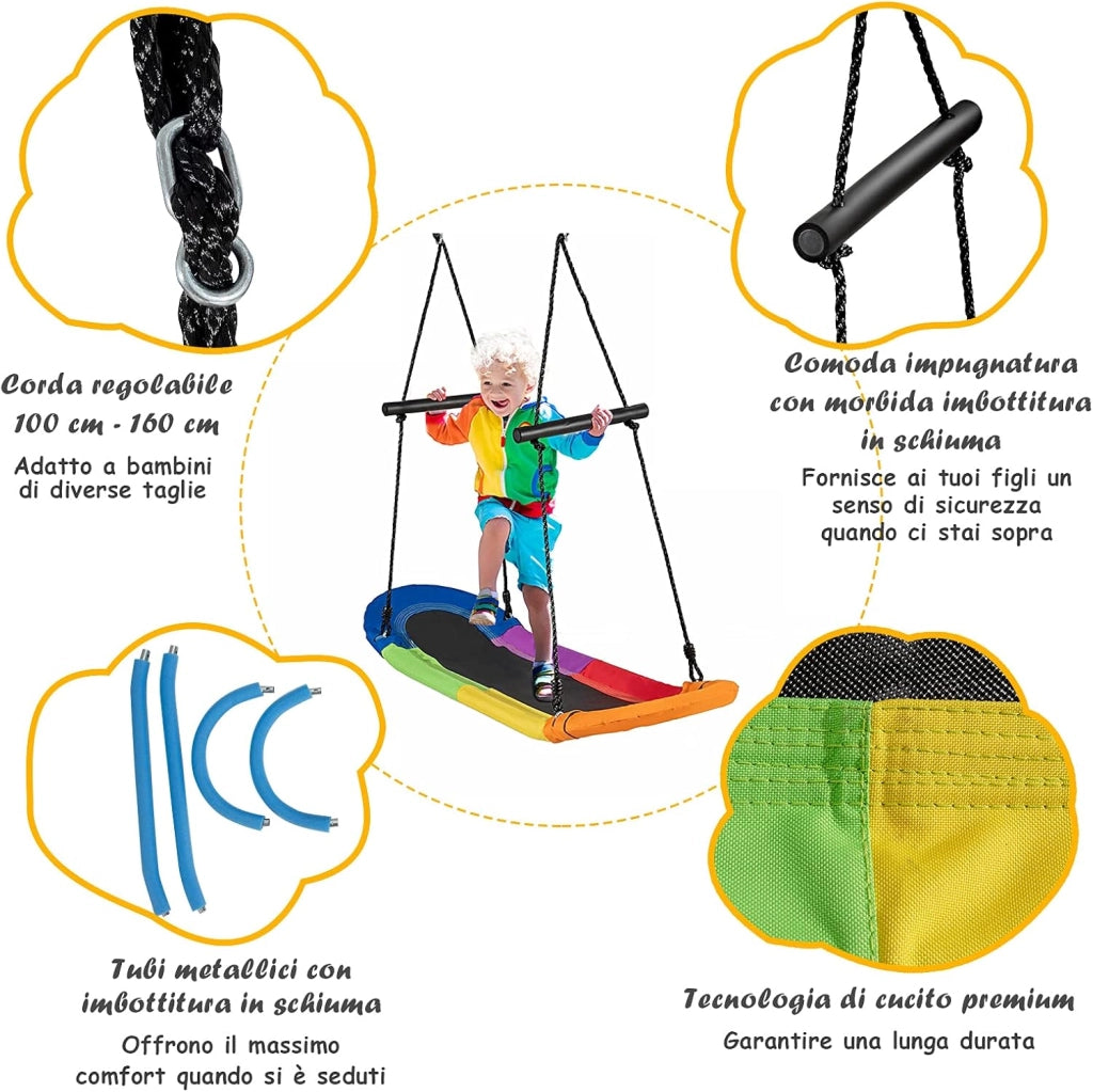 Altalena da Giardino Per Bambini, Altalena Ovale da Albero, con Maniglie, per Esterno, Portata Max. 150 kg (Multicolore)