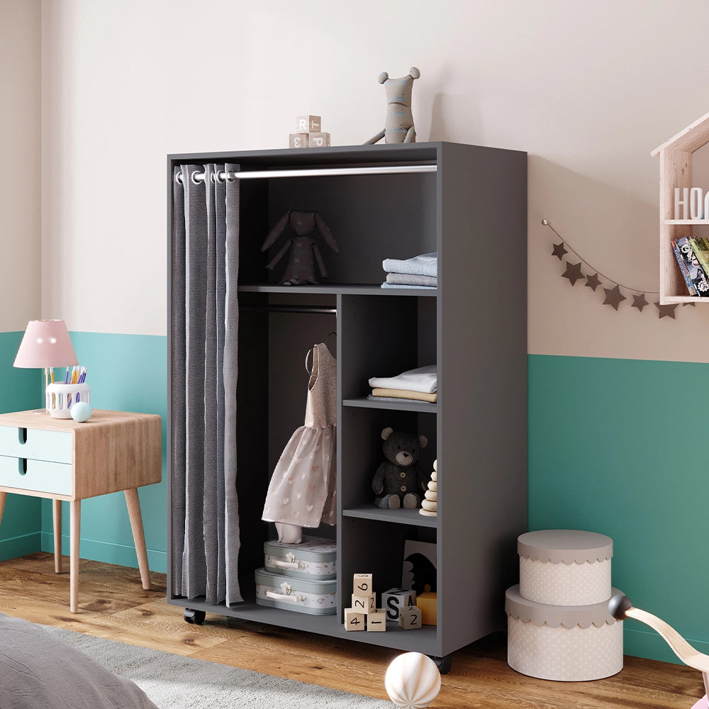 Vicco Armadio multifunzione Grigio 100 x 146.6 cm aperto, su rotelle