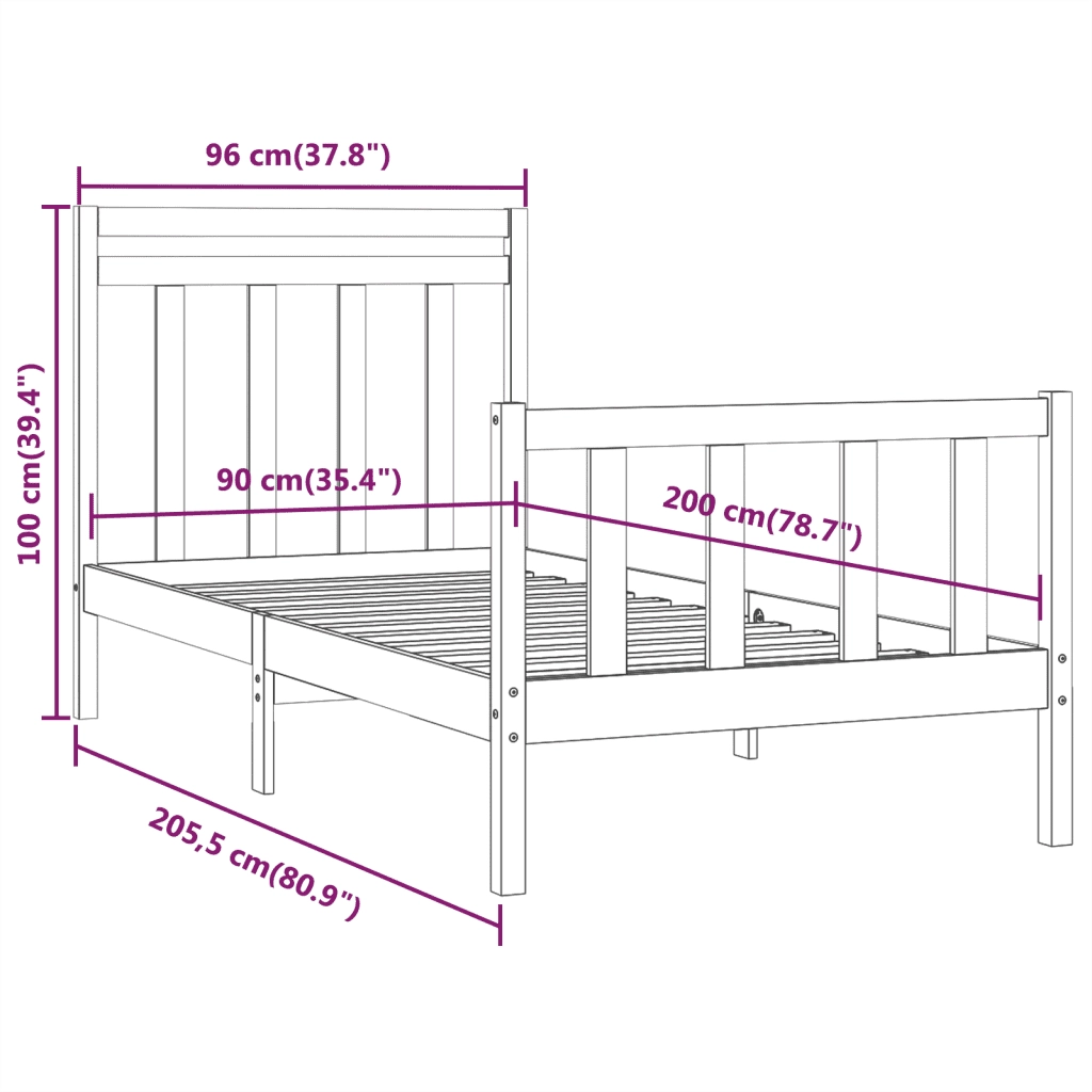 Giroletto-Struttura Letto in Legno Massello di Pino 90x200 cm 887430