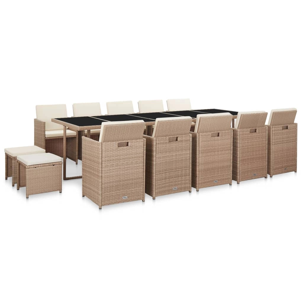 Set di mobili da giardino mobili da esterno con cuscini 15 pezzi resina intrecciata beige 02_0018286