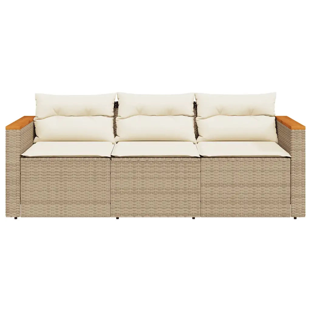 Divano da Giardino con Cuscini a 3 Posti Beige in Polyrattan