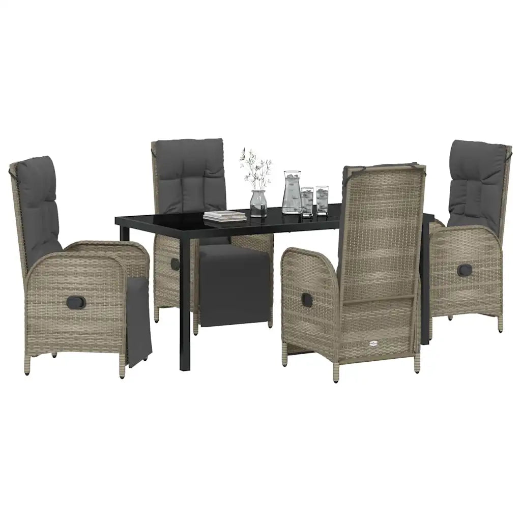 Set da Pranzo per Giardino con cuscino 5 pcs Grigio polyrattan 3380137