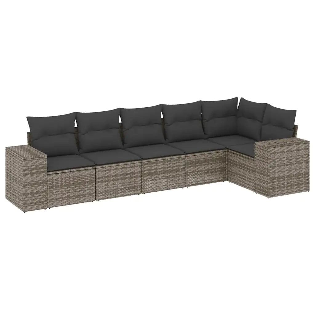 Set Divano da Giardino 6 pz con Cuscini Grigio in Polyrattan 3222589