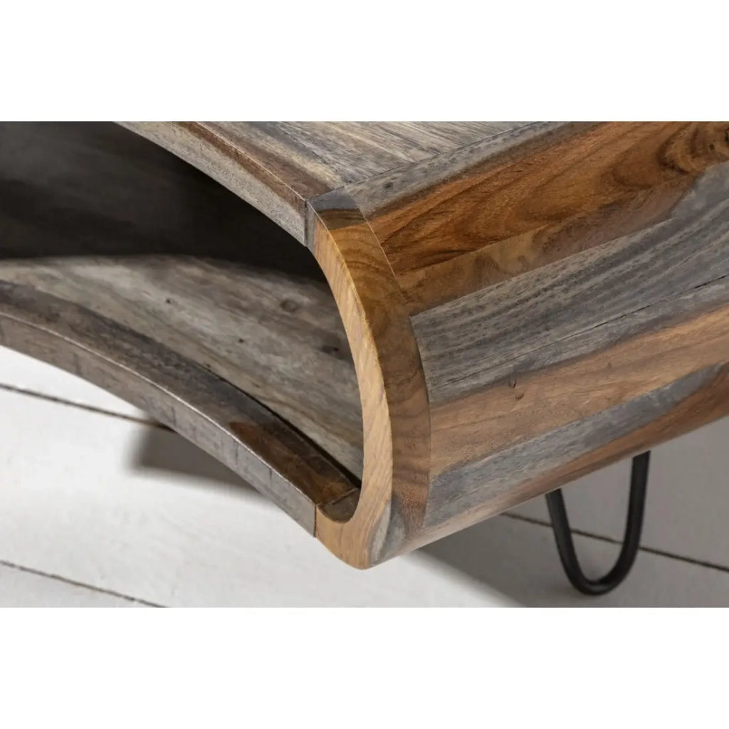 Tavolino basso NERA 80 cm in legno massiccio di Sheesham marrone e grigio con nicchia – design retro industriale