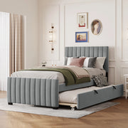 Letto imbottito 90x190 cm con letto estraibile in velluto grigio