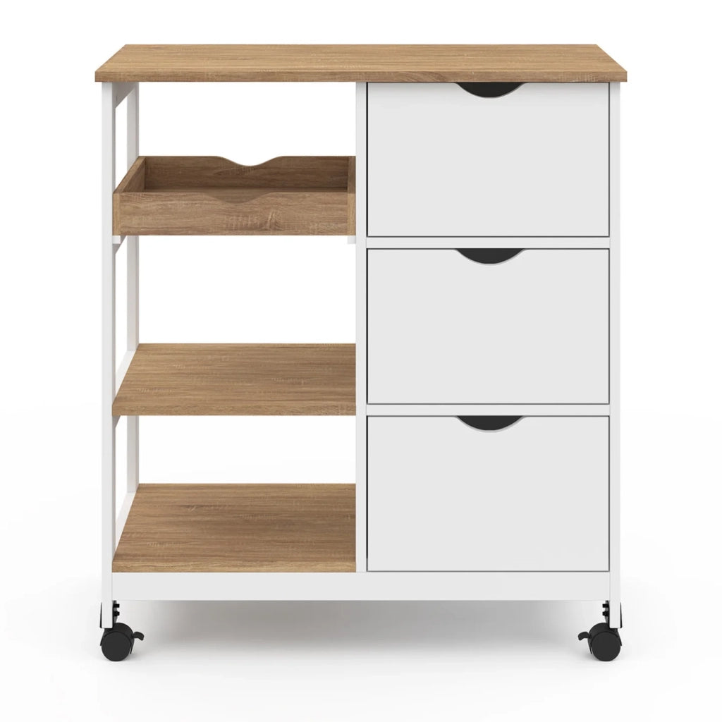 IDMarket - Credenza MUNA 3 cestini + 1 vassoio estraibile effetto bianco e faggio L.76 cm