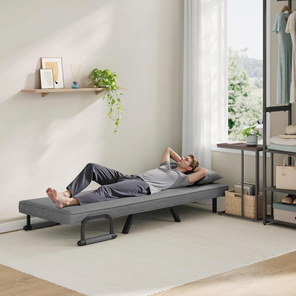 Poltrona Relax Reclinabile Convertibile, Divano Letto Trasformabile 3 in 1, con Schienale Regolabile in 5 Posizioni, Cuscino Rimovibile, Seduta Imbottita, 80x74x82cm, Grigio Scuro