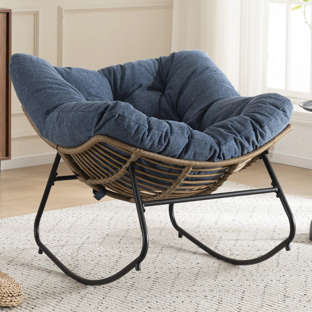Poltrona a Dondolo in Tessuto Chenille ¨C MINIMAL ¨C Grigio, Reclinabile, per Soggiorno e Camera