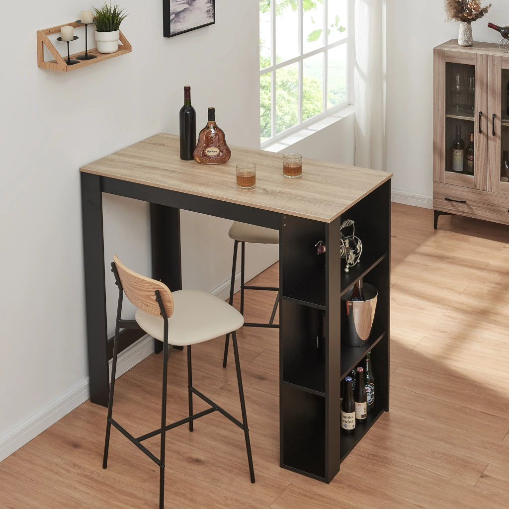 Tavolo Alto da Bar Danderyd Bancone a 3 Ripiani Laterali 120 x 60 x 106 cm - Nero e Effetto Rovere [en.casa]