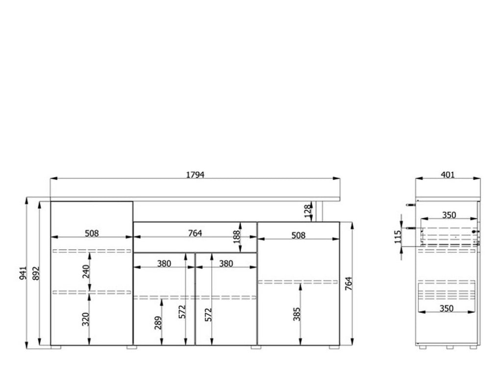 Madia Levate, Credenza un Cassetto, 179.5x40x94h cm Bianco