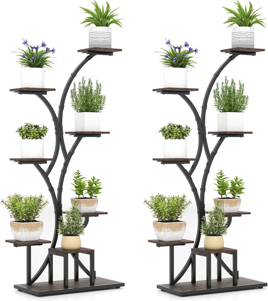 Scaffale per Piante da Interno ed Esterno, Porta Piante con Luci di Crescita, 8 Ripiani in Metallo ad Angolo, Porta Vasi per Balcone, Giardino e Soggiorno, 67 x 30 x 146 cm (1)