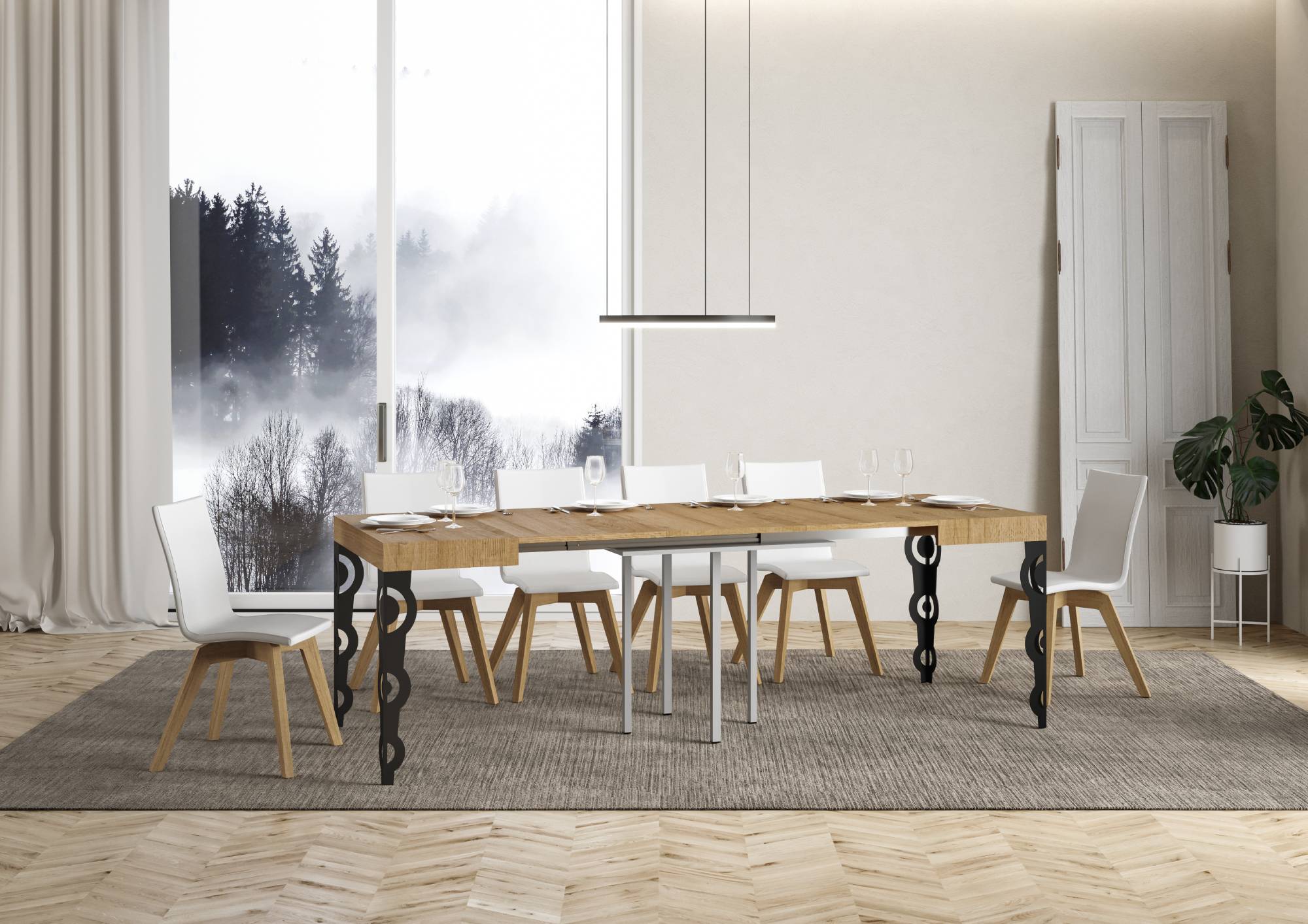 Tavolo Allungabile 90-246x90x77 cm Karamay Quercia Naturale