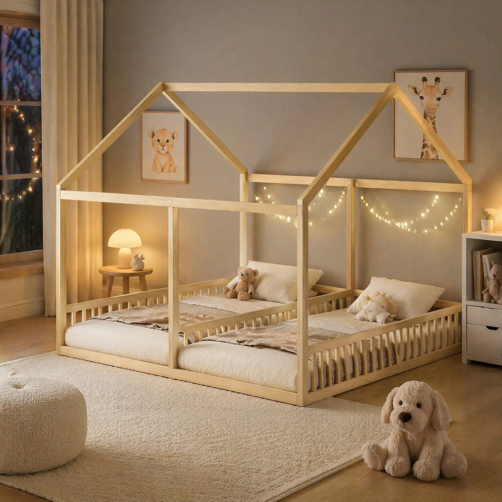 LETTO 2 in 1 90 x 200 cm Naturale in pino e MDF