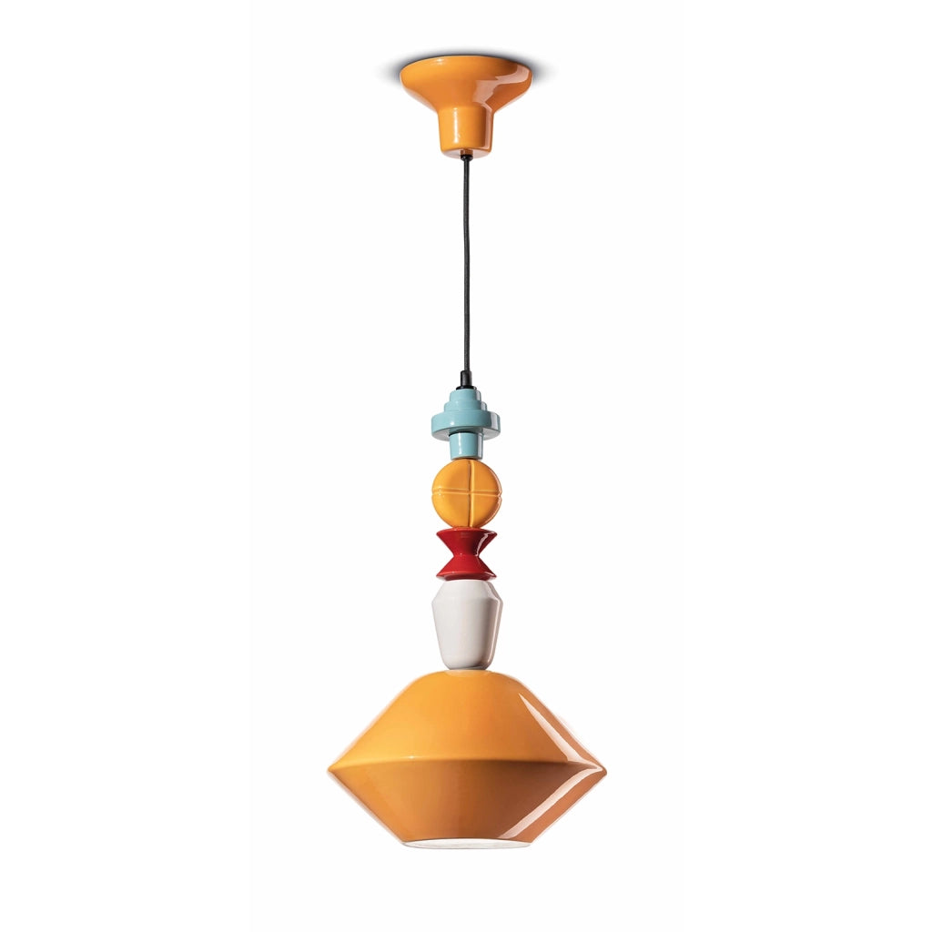 Sospensione Piccola Vintage Decò Lariat Ceramica Giallo 1 Luce E27
