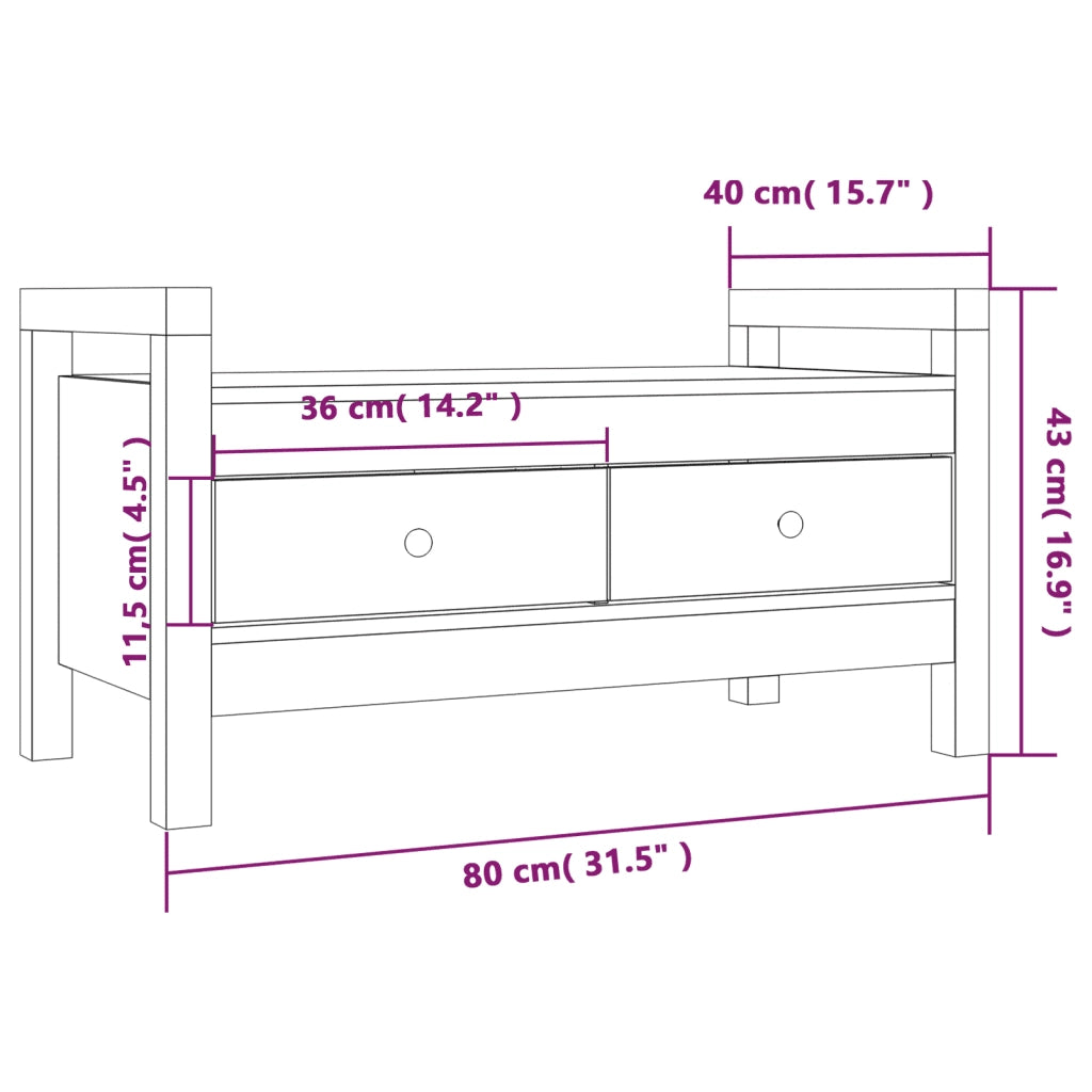 Panca da Ingresso 80x40x43 cm in Legno Massello di Pino 821784