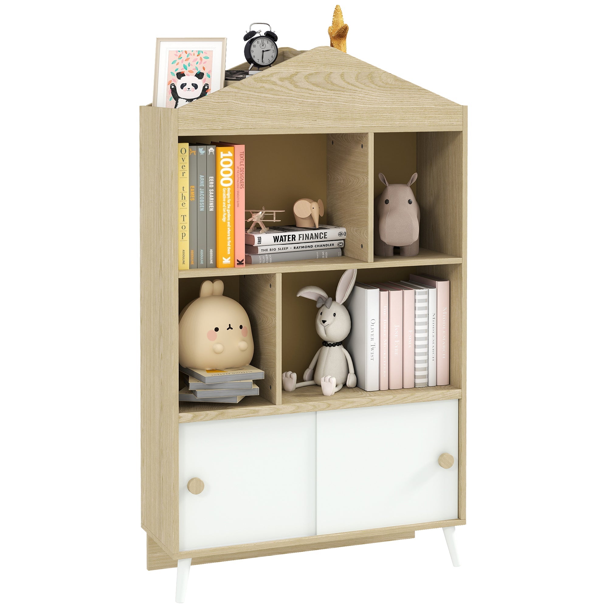 Libreria per Bambini con Ripiani Aperti e Armadietto 80x30x140,5 cm Bianco e color Legno