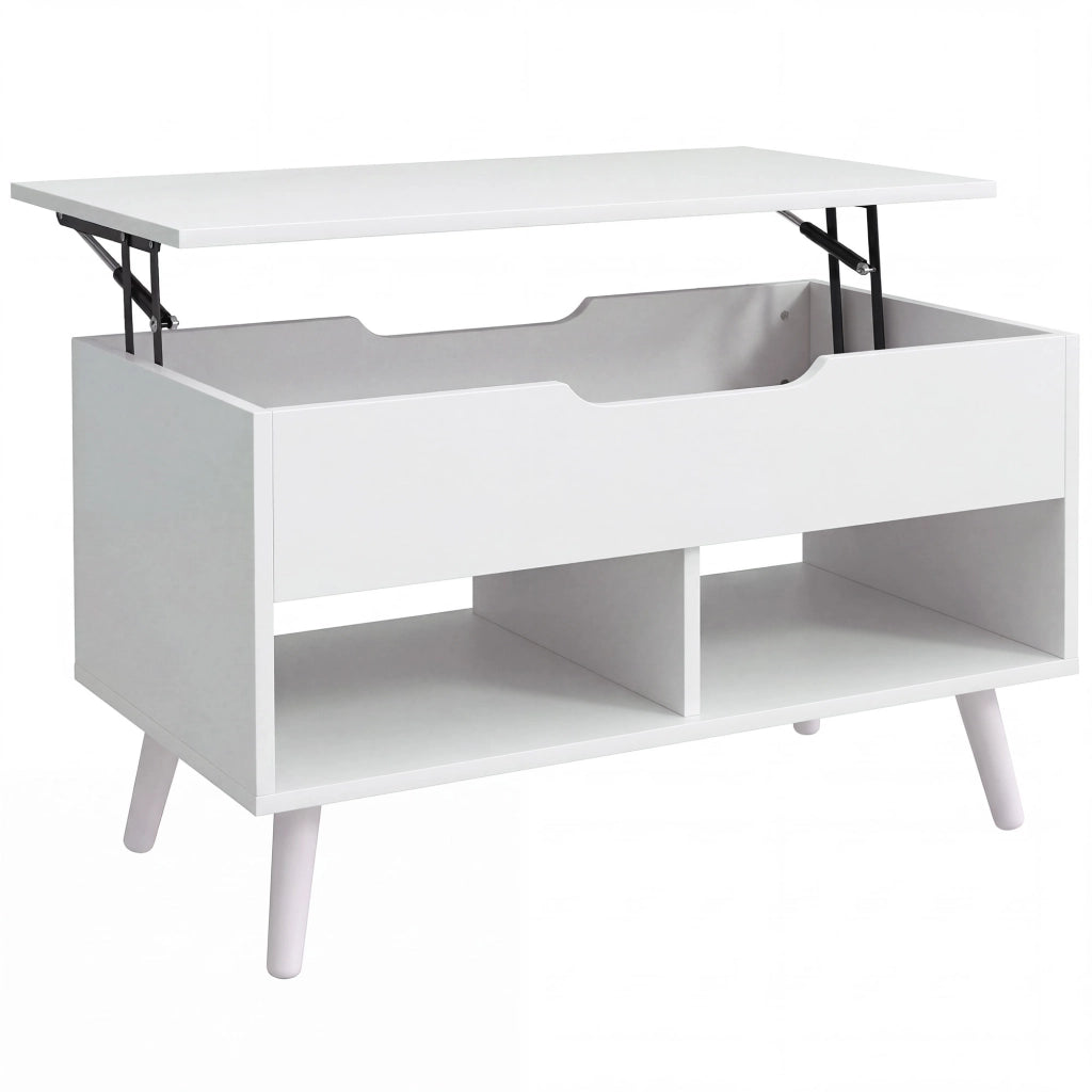 Tavolino da Caffè 75x40x58 cm con Piano Sollevabile e Spazio Nascosto Bianco Punzonato