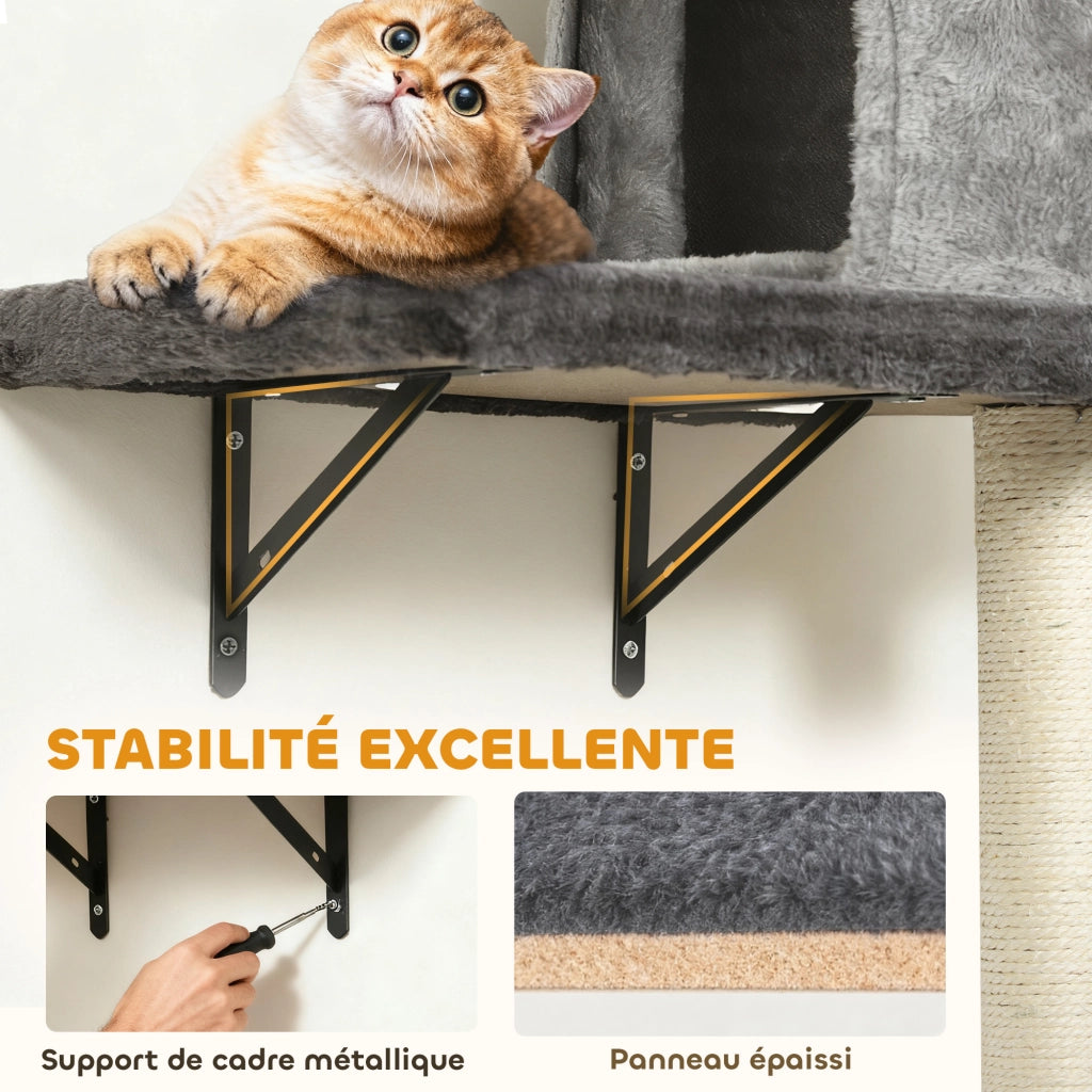 Scaffale per gatti ¨C Zephmum ¨C Grigio 5 livelli 2 nicchie piattaforme sisal