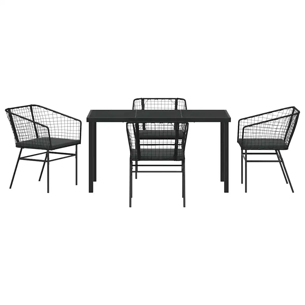 Set da Pranzo per Giardino 5 pz | Set Salotto da Giardino Nero polyrattan