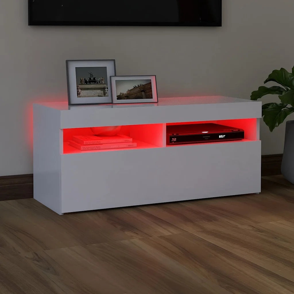 Mobile Porta TV con Luci LED-Credenza TV Bianco 90x35x40 cm 136256