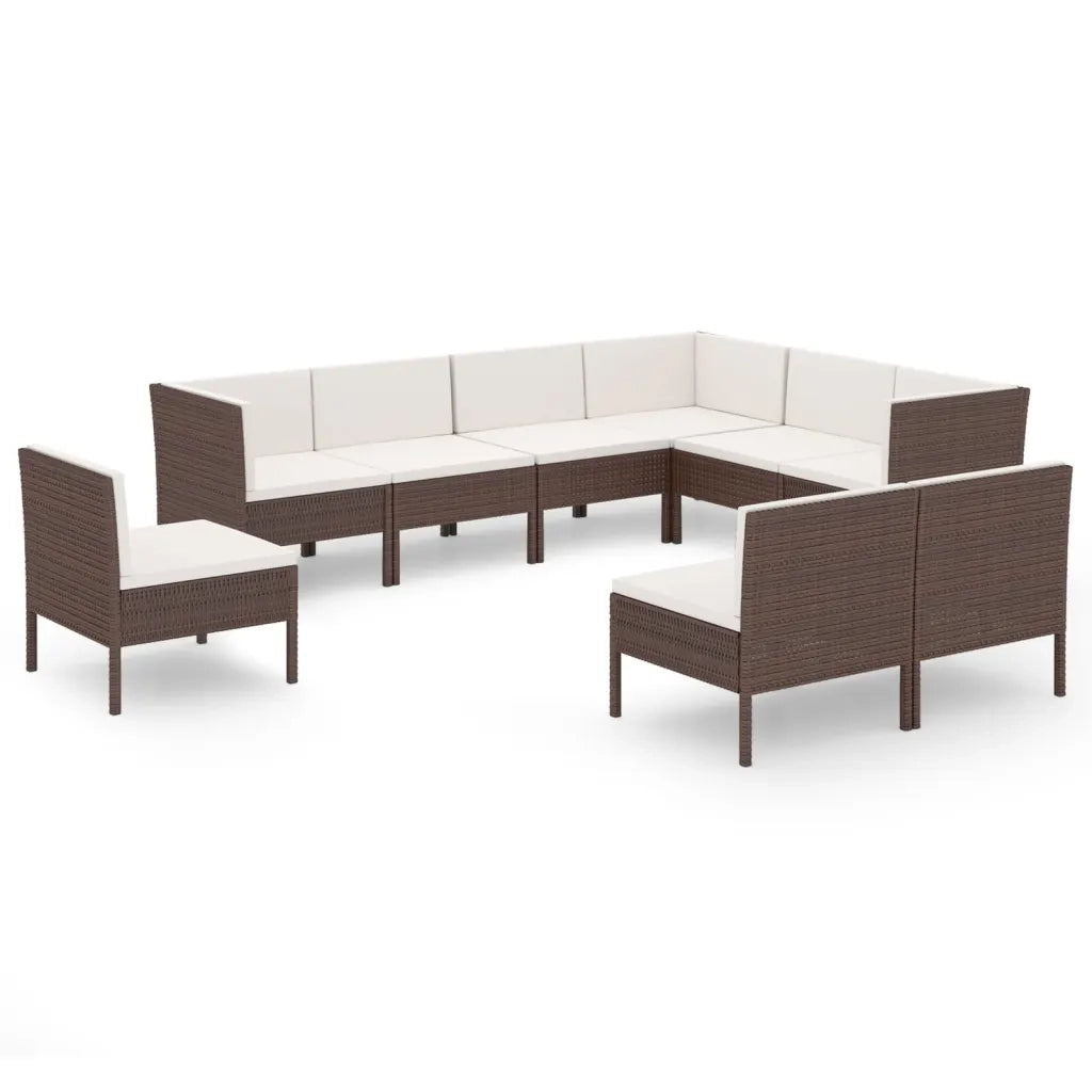 Set Divani da Giardino 9 pz con Cuscini in Polyrattan Marrone 3094447