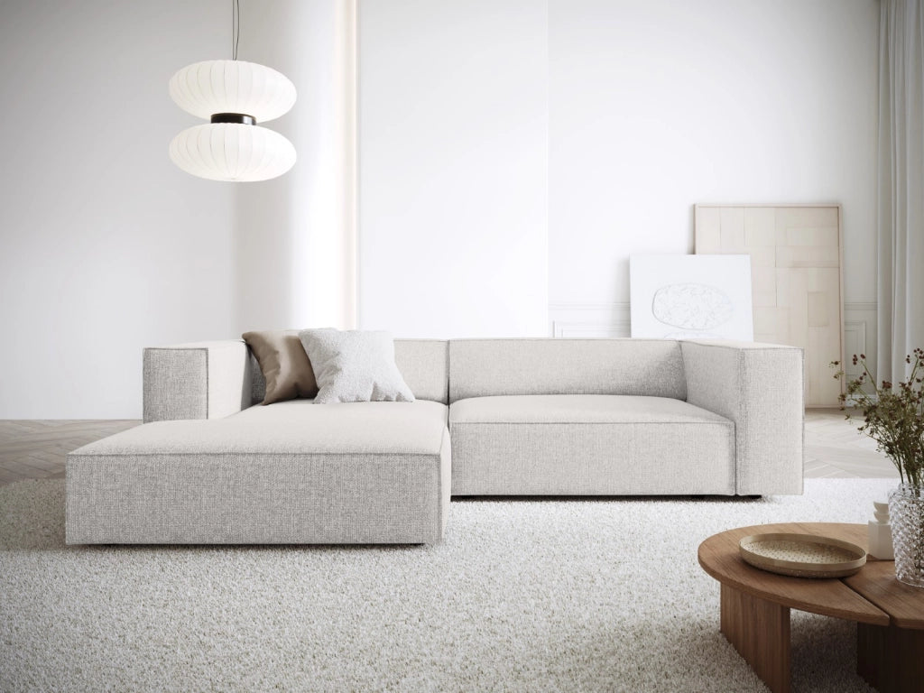 Cosmopolitan Design - Divano angolare sinistro "Arendal" 3 posti in ciniglia grigio chiaro 