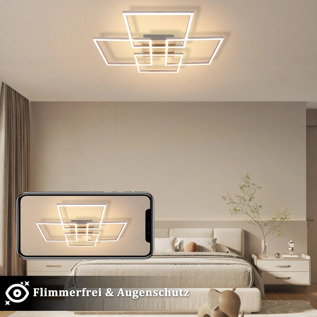 ZMH Lampada da soffitto LED argento rettangolare 72cm 48W dimmerabile per soggiorno