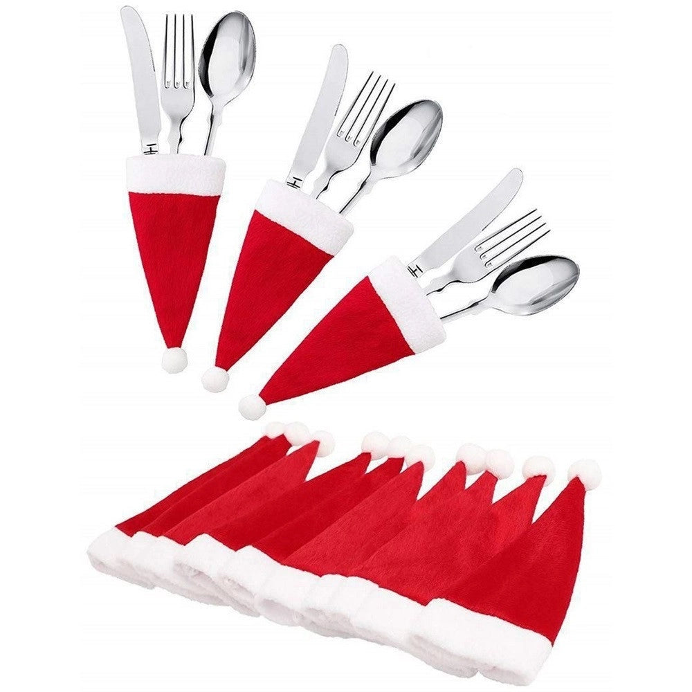 Trade Shop - 10pz Portaposate Forma Cappello Natale Per Decorazione Cucina Tavolo Bottiglia Vino Rosso -