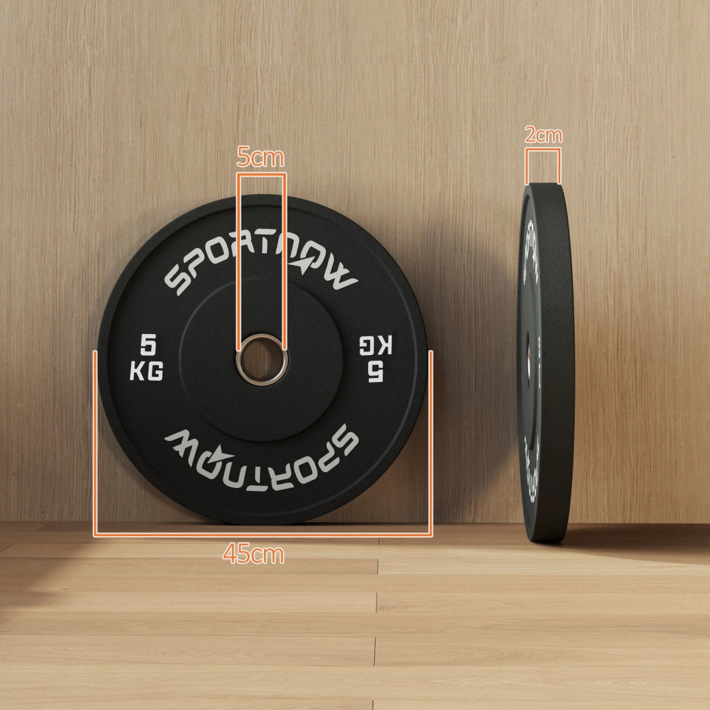 Set 2 Dischi Pesi da 5kg in Gomma con Foro da 2"/5 cm per Manubri e Bilancieri, Nero
