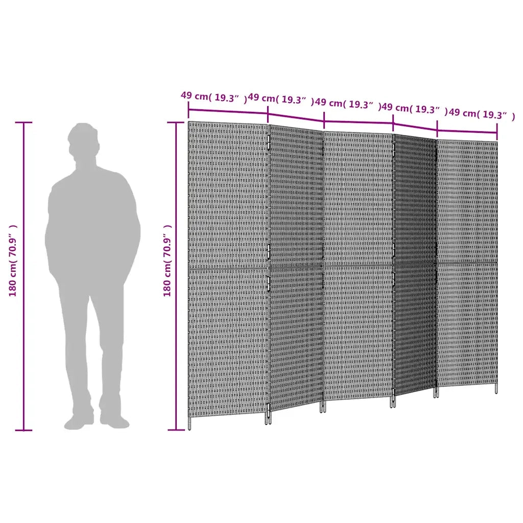 Divisorio per Ambienti | Divider per stanze | Paravento a 5 Pannelli Marrone in Polyrattan