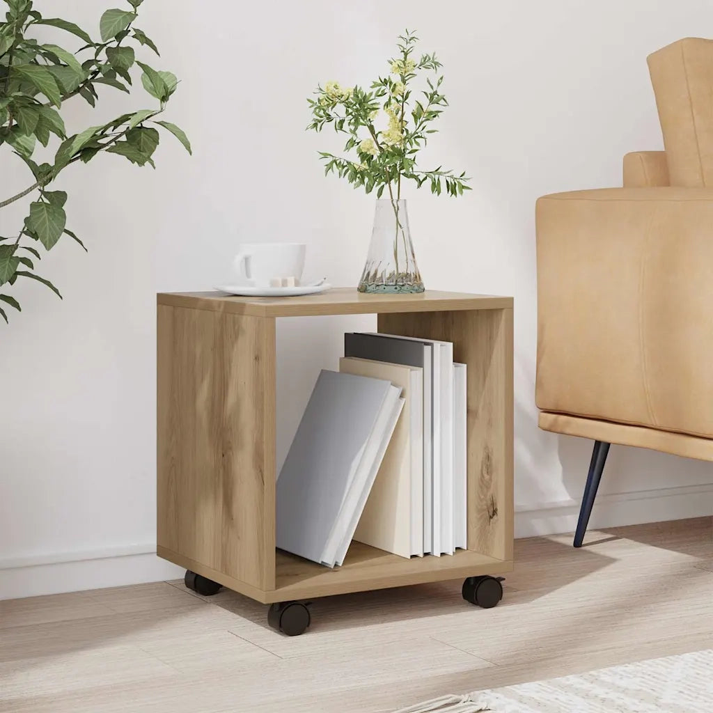 Mobiletto con Ruote Rovere Artigianale 37x33x42,5 cm Truciolato 853136
