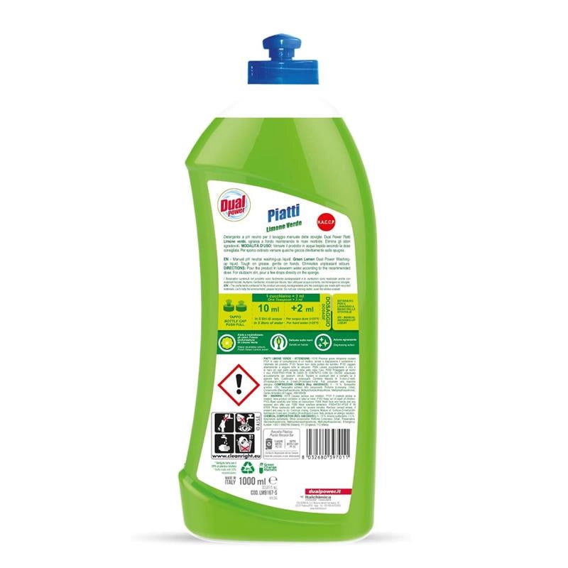 DUAL POWER SAPONE LIQUIDO PER PIATTI AL LIMONE VERDE - 1L