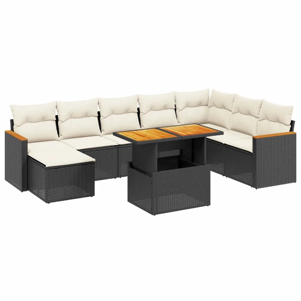 Set Divani da Giardino 9 pz con Cuscini Nero in Polyrattan 3273212