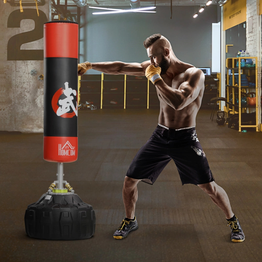 Sacco da boxe in piedi con supporto ¨C Zephmum ¨C Nero e Rosso, ?60x180 cm, base riempibile con sabbia/acqua