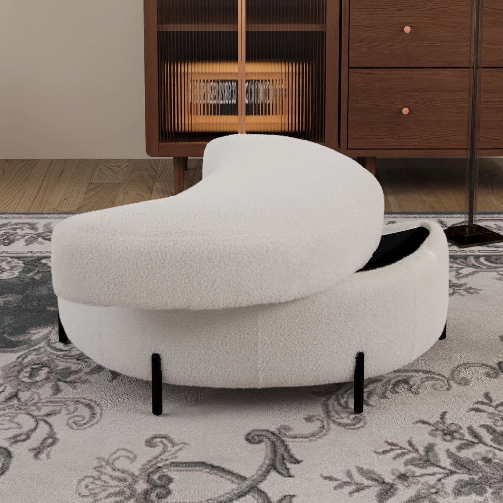 Pouf Sgabello Reclinabile con Vassoio ¨C MINIMAL ¨C Tessuto Sherpa, Avorio
