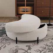 Pouf Sgabello Reclinabile con Vassoio ¨C MINIMAL ¨C Tessuto Sherpa, Avorio