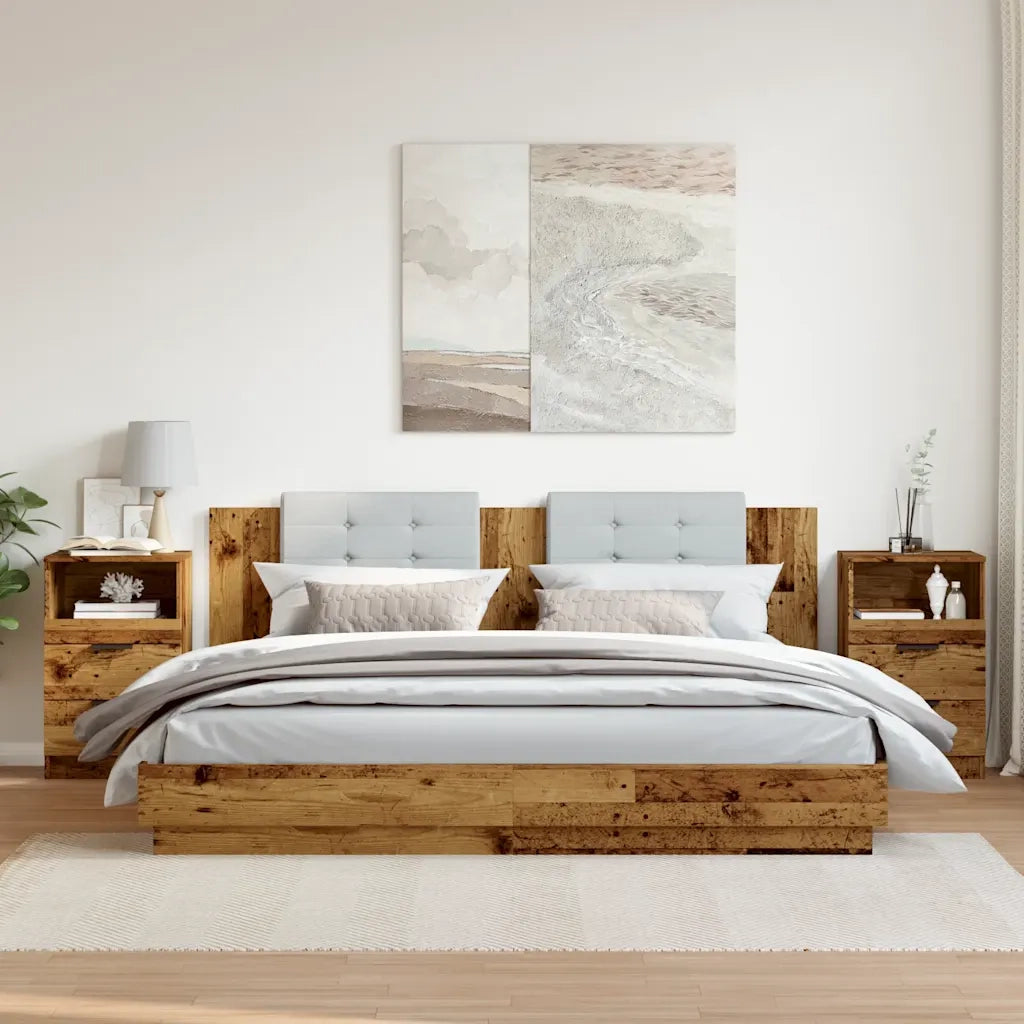 Set di 2 Comodini | Armadio da Notte | Mobiletto da notte Legno Antico 40x36x65 cm in Legno Multistrato