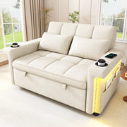 Divano letto 2 posti con schienale regolabile; LED; USB/Type-C; tasche laterali in chenille beige
