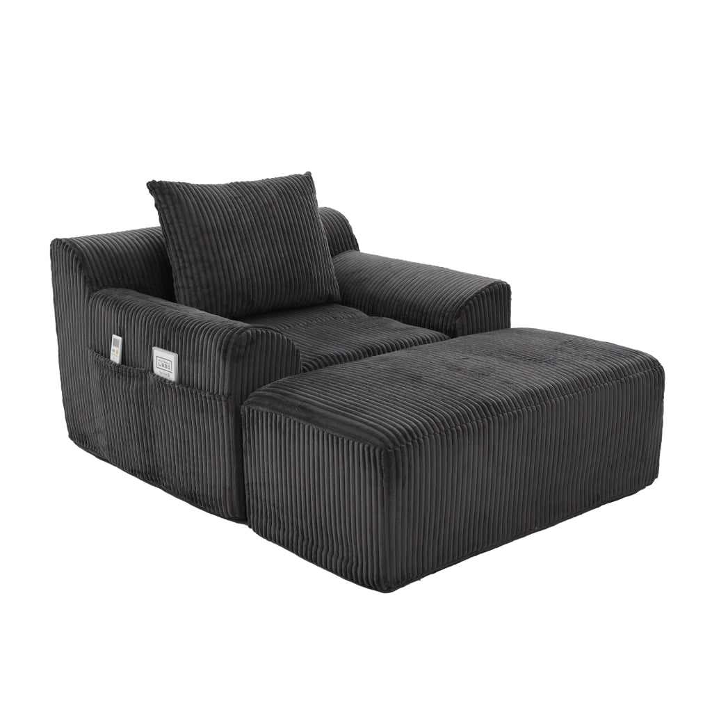OKWISH Poltrona con Poggiapiedi, Seduta Profonda con Tasche Laterali, Design Minimalista, Velluto a Coste Grigio Scuro