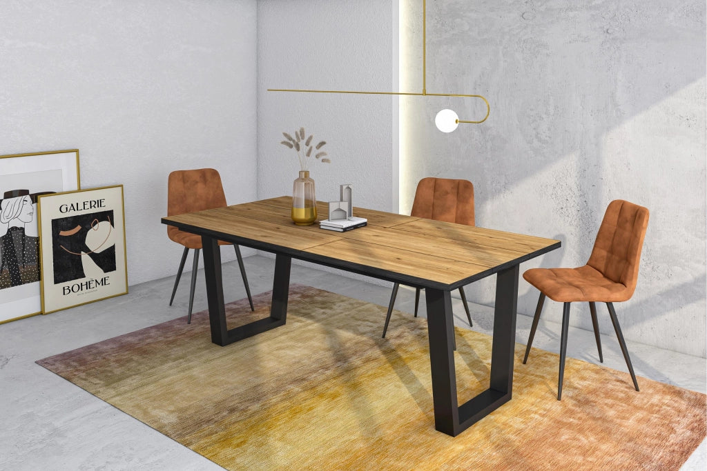 Tavolo da Pranzo, 194x90x74 cm, Per 10 persone, Tavolo Cucina, Rovere e nero