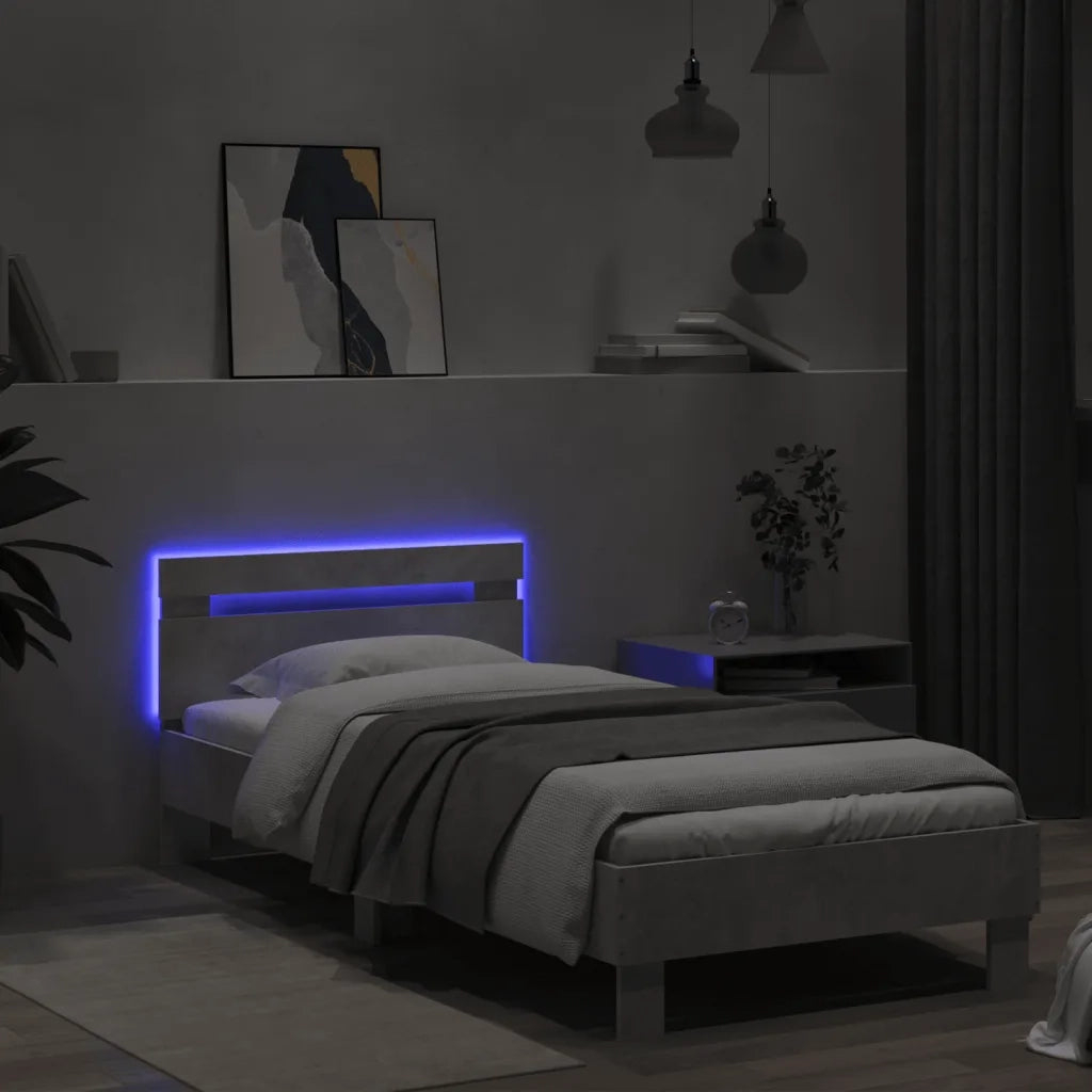 Giroletto con Testiera e LED Grigio Cemento 75x190 cm 838753