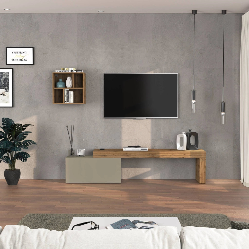 WHOUS Parete attrezzata Chronos set soggiorno tortora opaco e rovere 180/260x40 cm