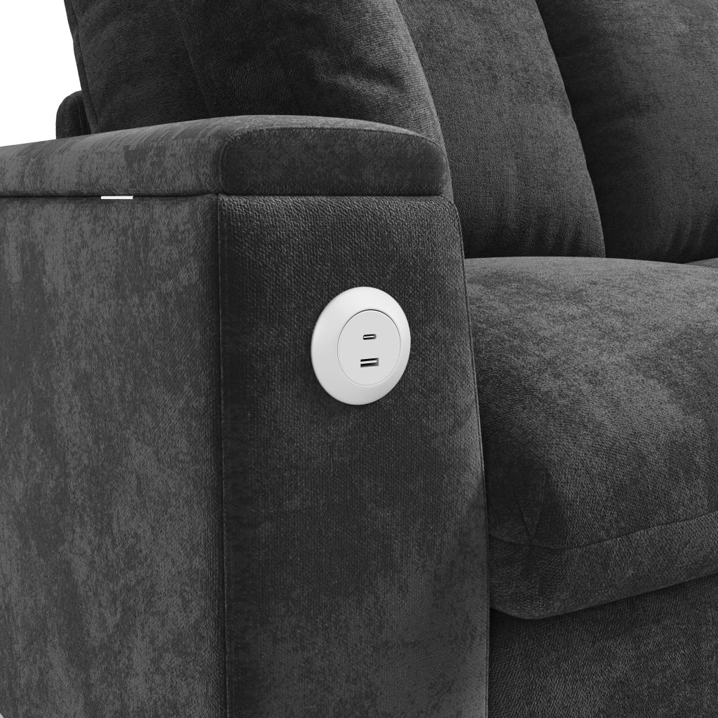 Divano angolare a U con contenitore e porte USB e Type-C in chenille grigio 279 × 135 × 84 cm