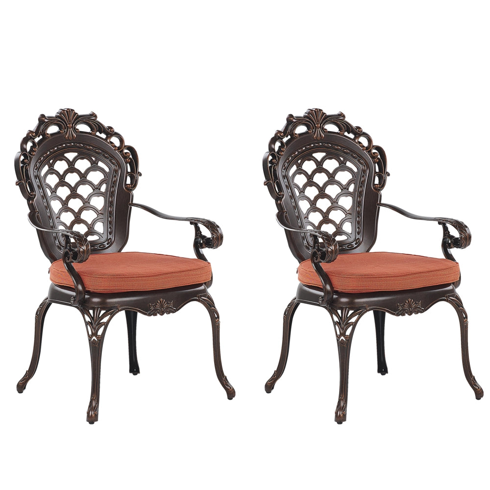 Set di 2 sedie da pranzo da giardino cuscini per sedili in poliestere alluminio marrone vintage