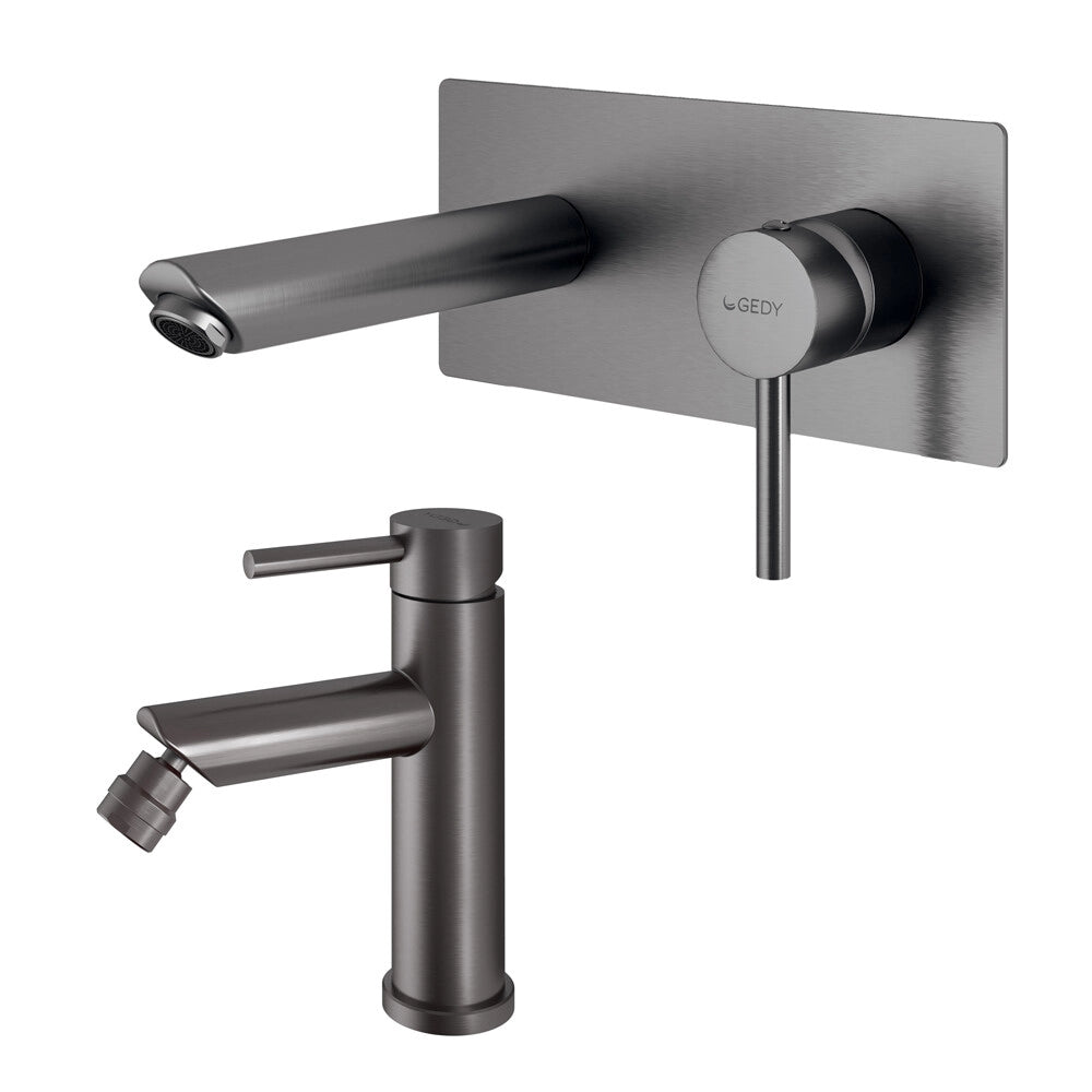 Set miscelatori lavabo ad incasso a muro e bidet in acciaio inox canna di fucile Garda di Gedy