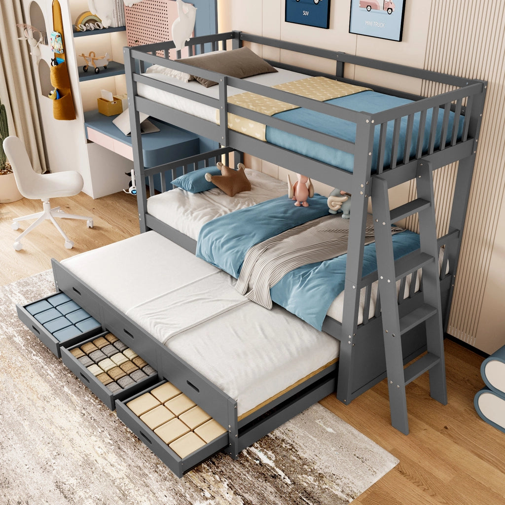 Letto a castello funzione estrabile in pino e mdf 90x200 cm