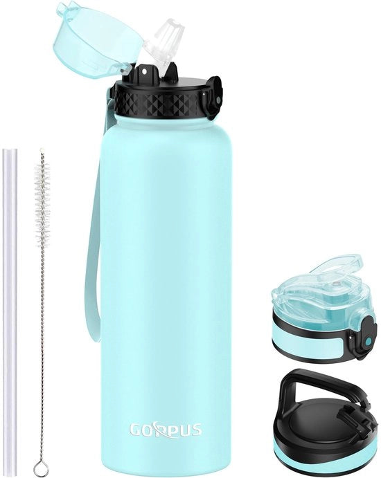 Flessa acqua 1,2L/40oz in acciaio inossidabile con beccuccio, 1,2 litri termos, doppio strato di flessa in acciaio, flessa acqua isolata, flessa acqua impermeabile per acqua fredda per adulti con coperchio a scatto